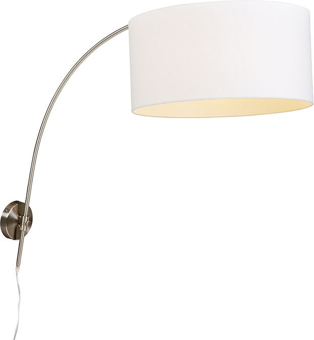 Moderne Wandbogenlampe Stahl mit weißem Schirm 50/50/25 verstellbar