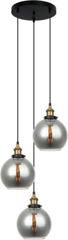Cardena - Industrie- und Retro-Anhänger schwarz, Gold 3 Light mit Smoky Shade, E27 Dimmbar - Italux