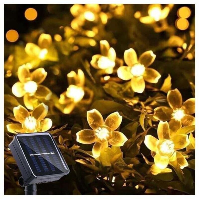 Solar-Lichterketten für den Außenbereich, Kirschblüten-Feen-Lichterkette, 50 LEDs, wasserdicht, für Garten, Terrasse, We...