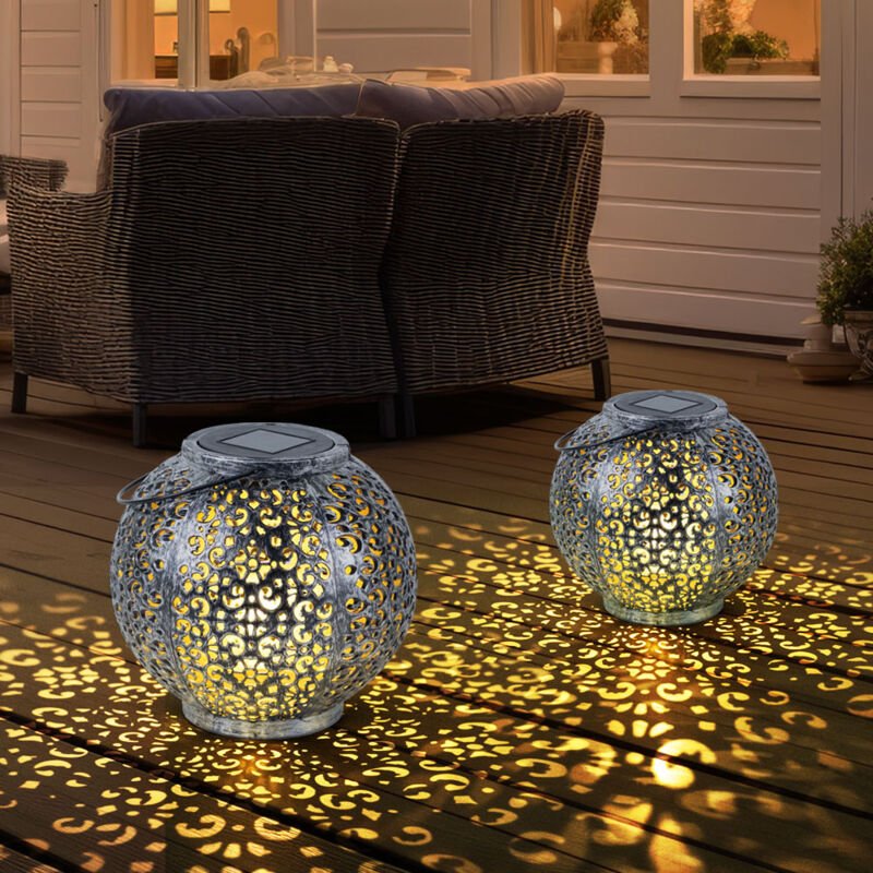 Solarlampe Hängeleuchte Gartendeko led Garten rund Außenleuchte Tisch Kugeldesign, Kunststoff schwarz silber, 1x led, Dx...