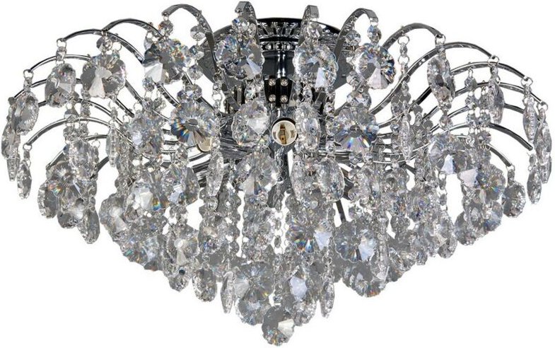 Italux - Firenza - Classic Flush Deckenleuchte Chrome 6 Light mit Kristallschirm, E14