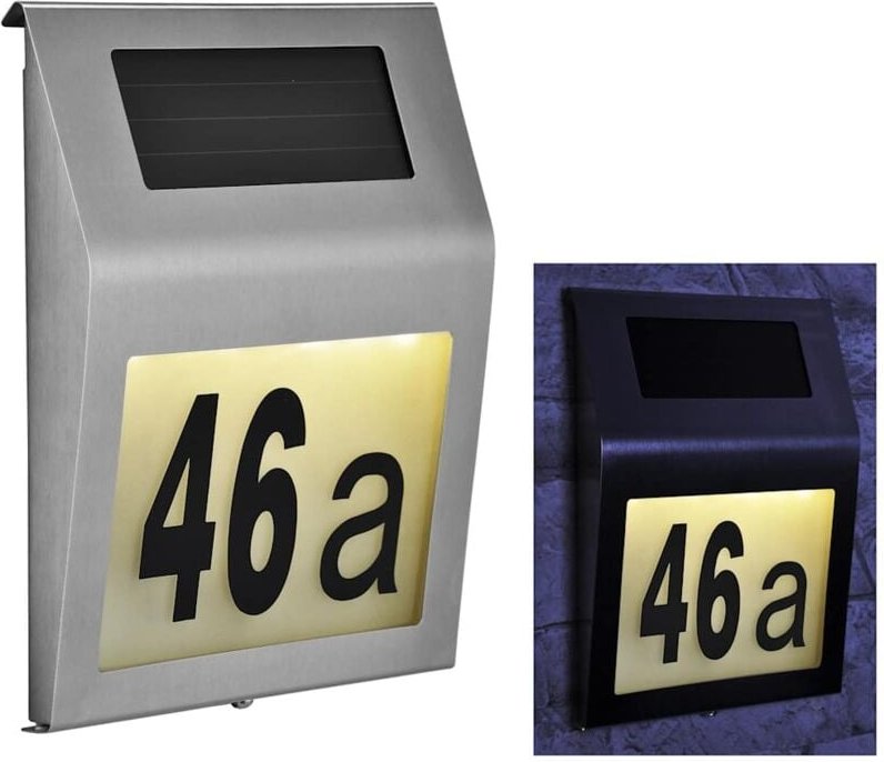 HI - Edelstahl Solar led Hausnummernleuchte 4 LEDs mit Zahlen + Buchstaben