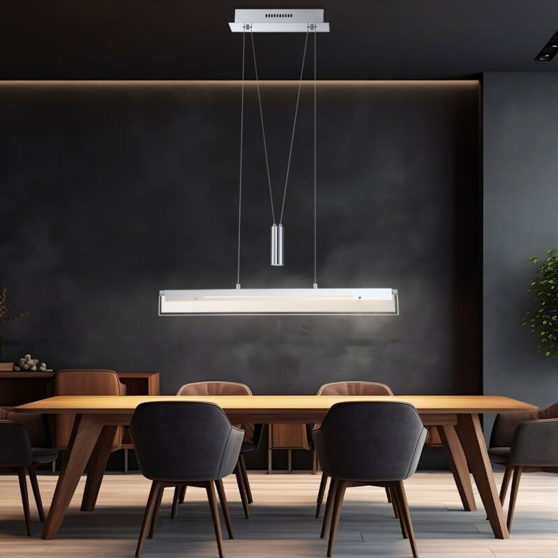 Hängeleuchte Wohnzimmer Höhenverstellbar Pendelleuchte Esszimmerlampe Chrom, Metall Glas,1x led 22,5W 1780Lm warmweiß, l...