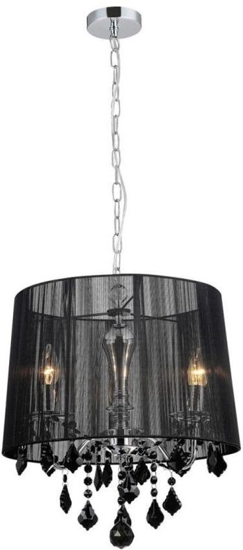 Cornelia - Hängender Anhänger Chrom, Schwarz 3 Licht mit schwarzem Stoffschirm, E14 - Italux