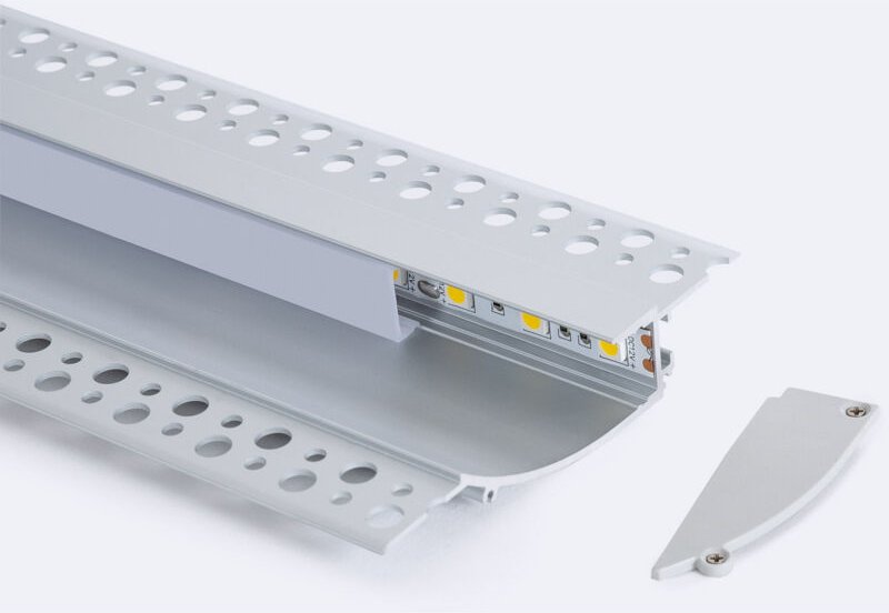 Aluminiumprofil Einbau in Gips/Pladur 2m für led Streifen bis 12mm Aluminium 2 m Weiß transluzent