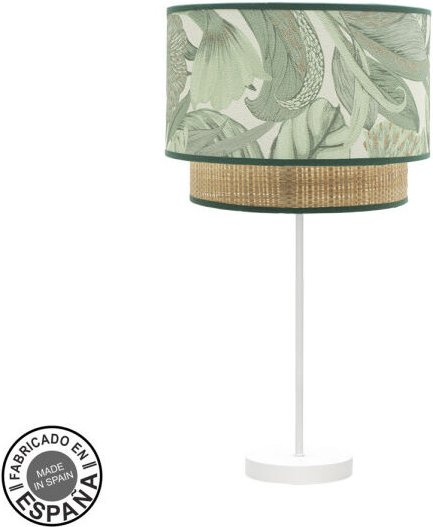 Fabrilamp - Große Tischleuchte congo 1xe27 weiß/natur-grün 64x30x30 cm