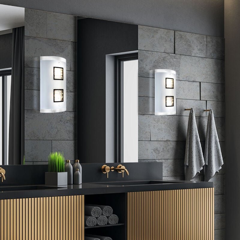 Wandleuchte Kristalle Wandlampe Chrom Glas Wohnzimmerleuchte Modern, Metall, 2x led 5W 251Lm warmweiß, BxH 18x30 cm, 2er...