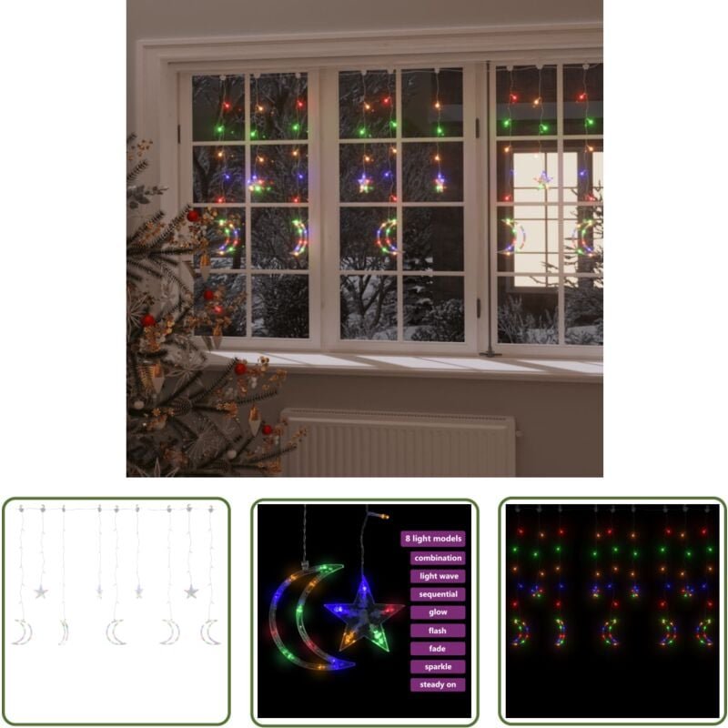 The Living Store - Lichterketten Stern und Mond Fernbedienung 138 led Bunt - Weihnachtsdeko - Lichterkette - Sternmotiv ...