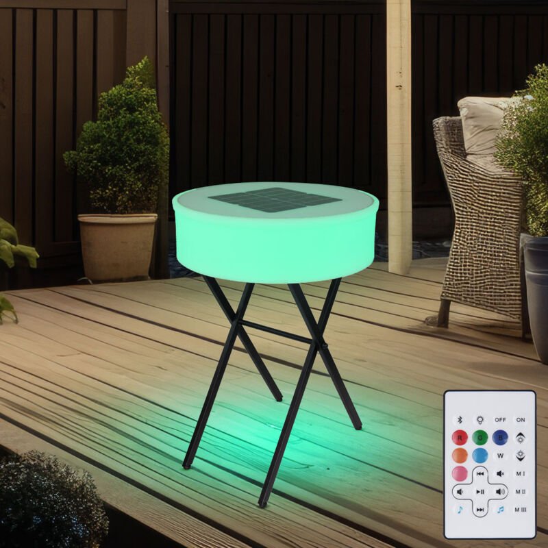 Gartentisch Solar Solartisch Lautsprecher Außen Tisch Solarlampe Farbwechsel, Fernbedienung, Akku, 10x led 10x rgb led, ...