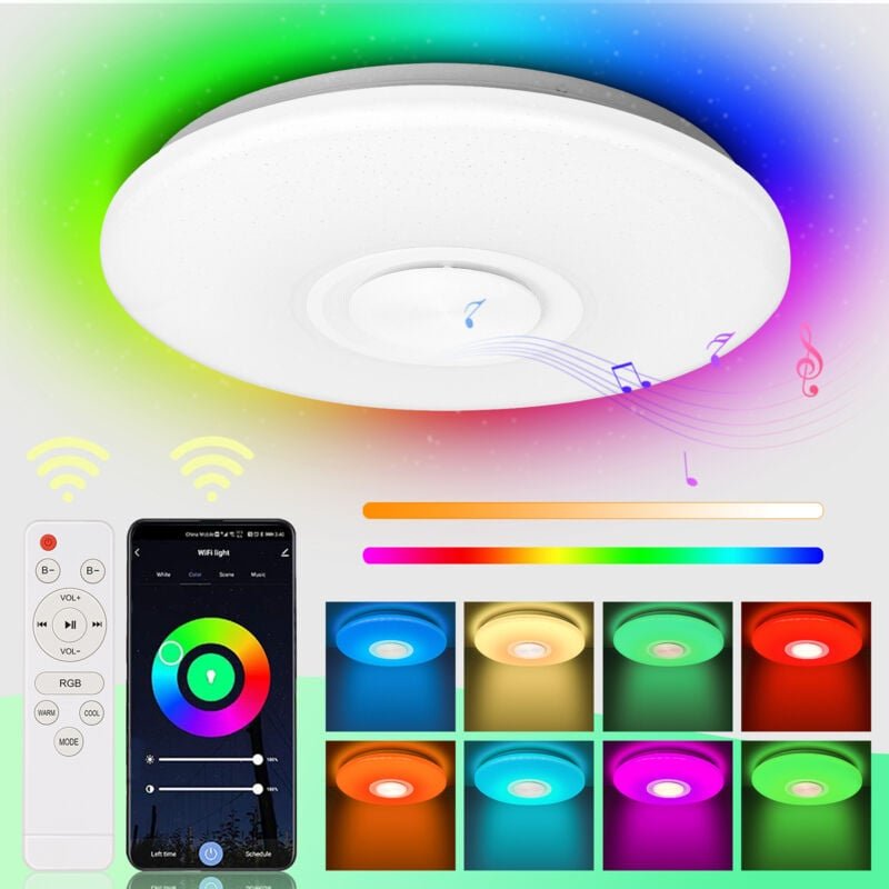 Wolketon Deckenleuchte LED 36W Musik Deckenlampe bluetooth Lautsprecher APP Deckenlampe Mit Fernbedienung für Schlafzimm...