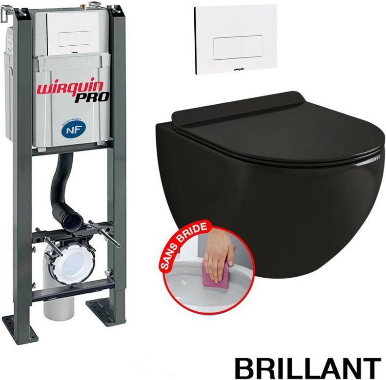 Komplett WC ohne Flansch Freistehend + WC-Becken Schwarz Hochglanz ohne Flansch + Weiße Platte DESIGN