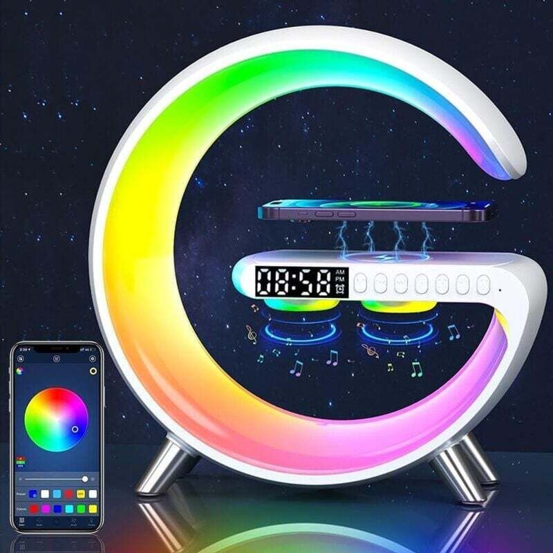 Kabellose Ladelampe, App-gesteuerter Bluetooth-Lautsprecher mit Licht, Wecker, einstellbares Nachtlicht mit Musiksynchro...