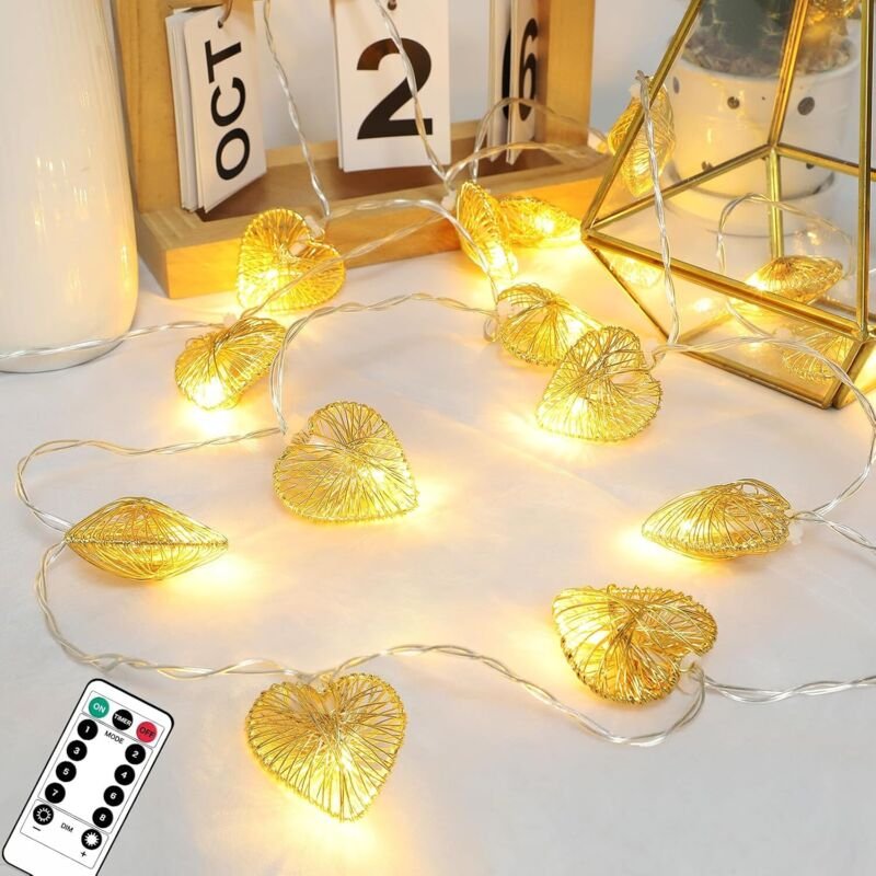 Lichterketten Innen, 20 LED Lichterkette Herzen, Weihnachtslichterkette innen, Herzförmige Lichterkette USB Fairy Lights...
