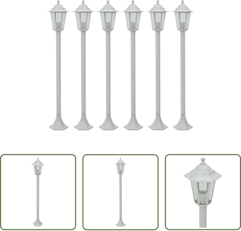 vidaXL Gartenleuchte - Garten-Pollerleuchte 6 Stk. E27 110 cm Aluminium Weiß