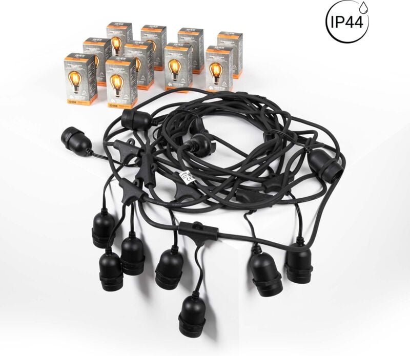 Set - Lichterkette für außen 11,5m + 10 LED-Glühbirnen G45/E27