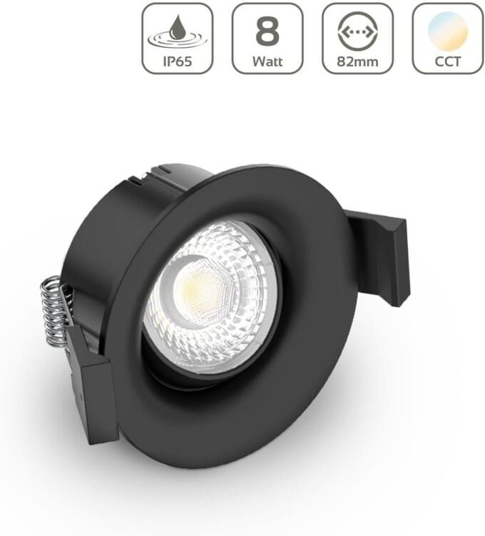 LED Einbaustrahler IP65 CCT 8W Ausschnitt Ø65mm 36° dimmbar - Farbe: schwarz