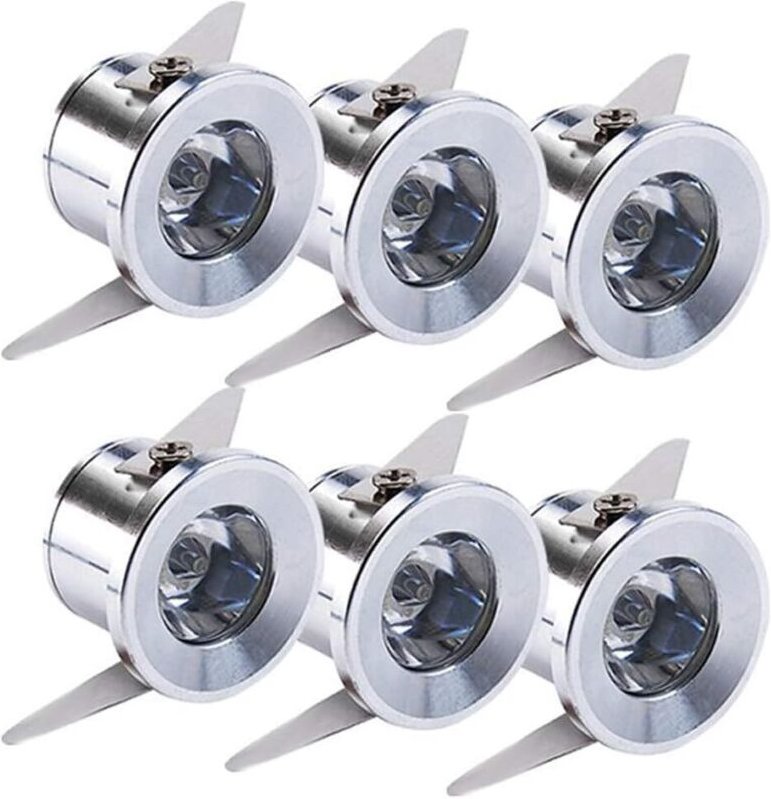 6 Mini-Einbaustrahler (1 W) für die Beleuchtung von Vitrinen und Trockenbauwänden im Innenbereich. Inklusive separatem T...