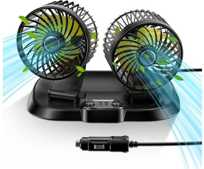 12 v Auto-Doppelkopf, 360 ° drehbar, mit zwei einzeln schaltbaren Lüftern für 12 v Autos, LKWs und SUVs - Lntyq