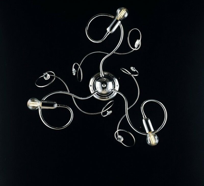 Deckenlampe aus poliertem verchromtem Eisen mit Kristall-Strasssteinen 3-flammig 47xh.21 cm