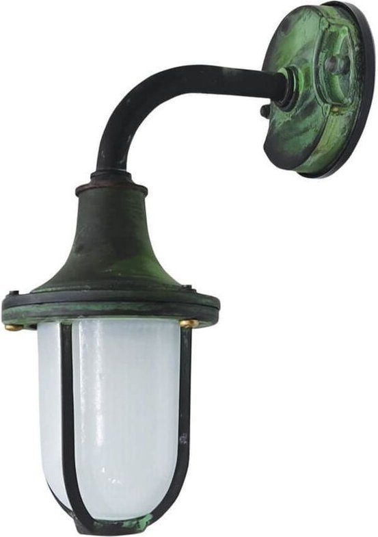 Licht-erlebnisse - Außenleuchte Wand Echt-Messing Glas 30 cm hoch IP64 Grün Antik E27 Maritim