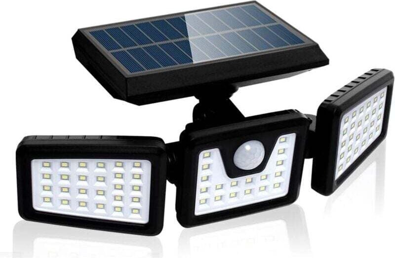Solarbetriebene Sicherheitsleuchte mit Bewegungsmelder, leistungsstarker Außenwandstrahler mit 3 Leuchtenköpfen, 550 lm