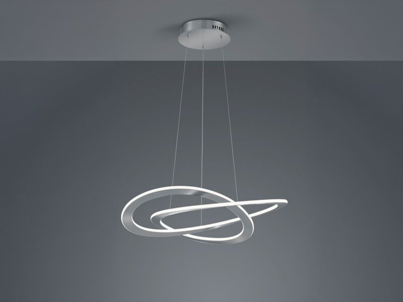 Thumbnail - Große LED Pendellampe OAKLAND geschwungen mit Switch Dimmer Silber, Ø 71cm