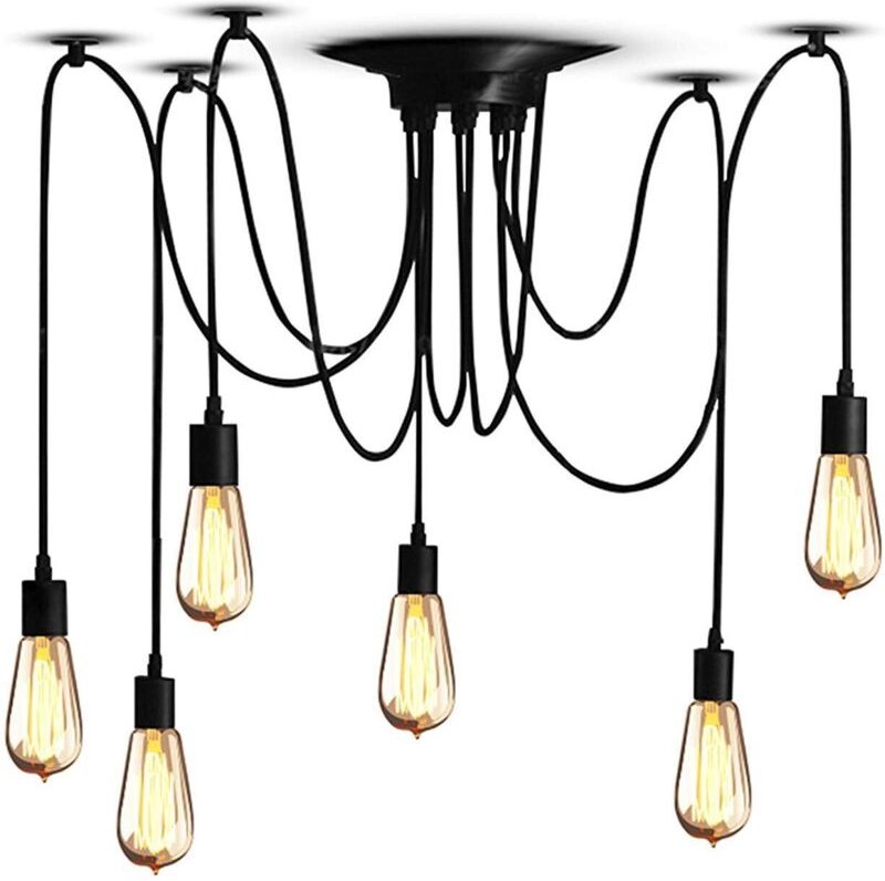 Retro Vintage Pendelleuchte Innenbereich Kronleuchter Modern Deckenleuchte Einfache Installation Schwarz für Wohnzimmer ...