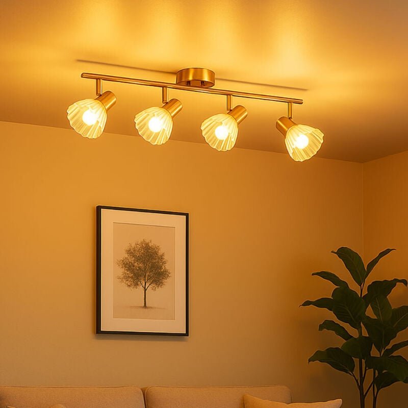 LED Deckenlampe 4 flammig Deckenleuchte schwarz messing Wohnzimmerlampe Schlafzimmerleuchte, Metall Glas, 4x 5W 4x 470lm...