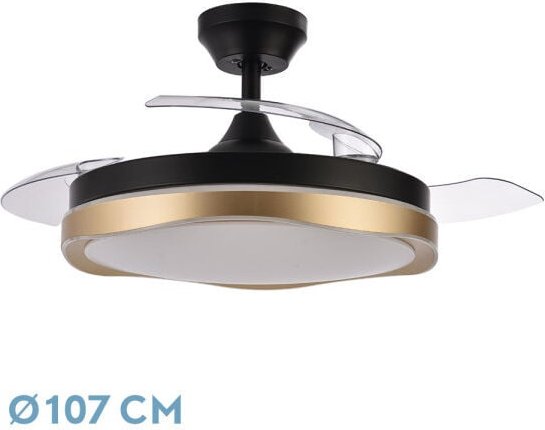 Lüfter dc blondi schwarz/gold 72w 3aspas 107d 7200lm 6vel 3000k,4500k,6000k, Fernbedienung+Timer+Speicher
