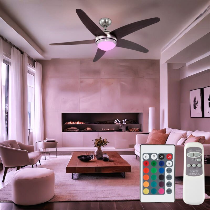 Deckenventilator Deckenleuchte Wohnzimmerlampe Raumlüfter Schlafzimmerleuchte mit Fernbedienung, Metall Glas mdf braun s...