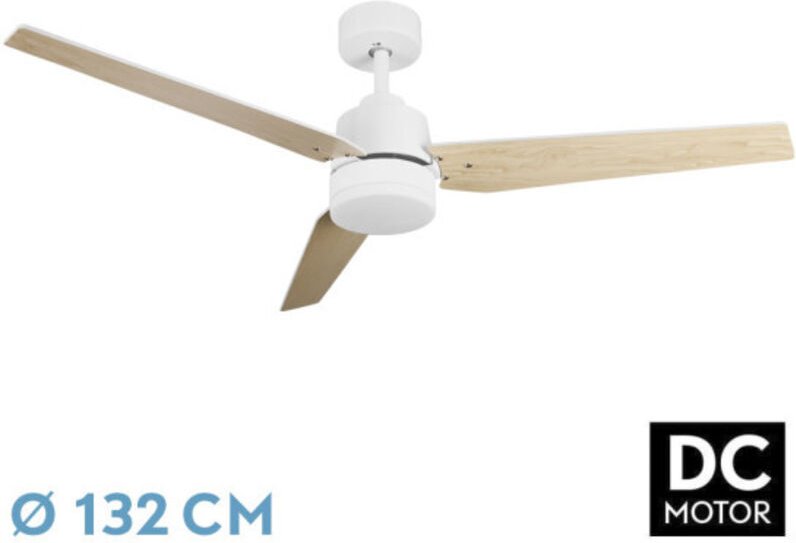 Abrila - Ventilator dc captus Farbe Weiß/Buche mit three Reversible Blades 6 einstellbare Geschwindigkeiten 3 Temperatur...