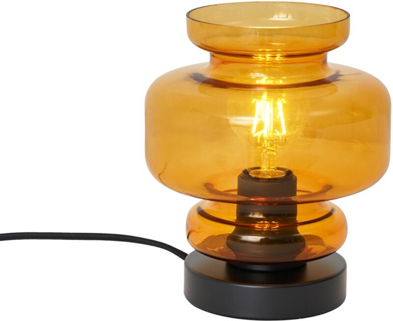 Retro-Tischleuchte schwarz mit orangefarbenem Glas - Denise