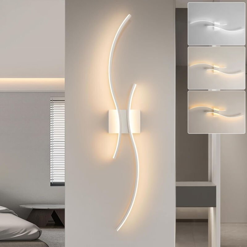 LED-Wandleuchte 60 cm x 15 cm, moderne Bogenwandleuchte, Nachttischlampe für den Innenbereich, Deckenleuchte, 3 Farbtemp...