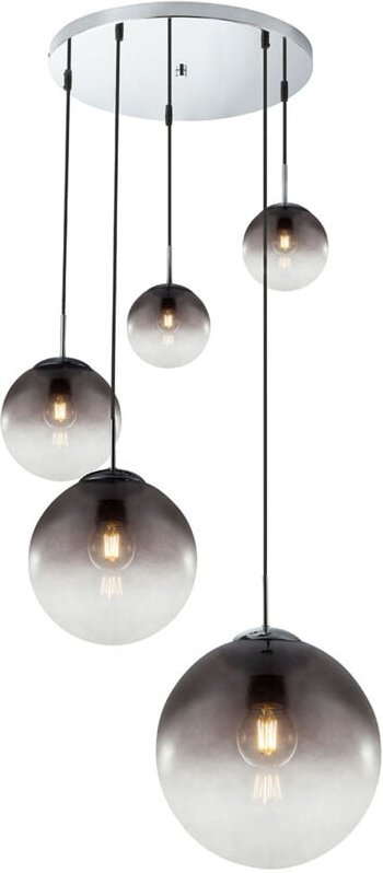 Pendelleuchte varus 5-flammig mit Glaskugeln aus Rauchglas, ø 65cm