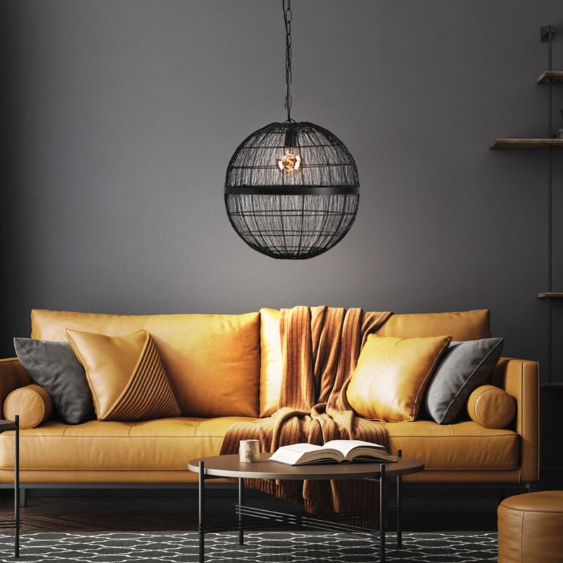 Thumbnail - Globo - Hängeleuchte Wohnzimmerlampe Pendelleuchte schwarz matt Geflecht Flurlampe 50cm