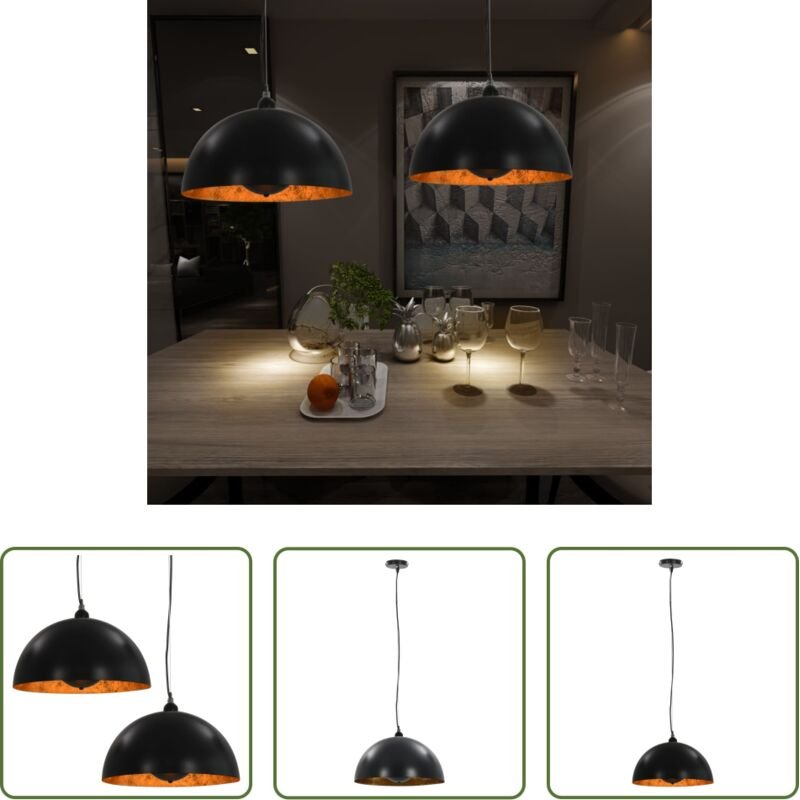 Halbkugel - Deckenleuchten 2 Stk. Schwarz und Gold Halbkugelförmig 40cm E27