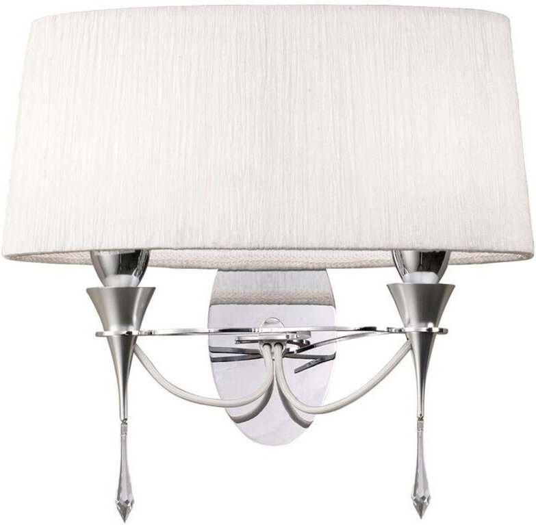Inspired Mantra Lucca Wandleuchte, 2-flammig, E27, poliertes Chrom mit weißem Schirm und klarem Kristall