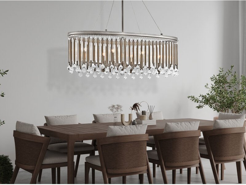 Led Großer Kronleuchter 6-flammig mit filigranem Kristall Glas Chrom, 92cm Breit