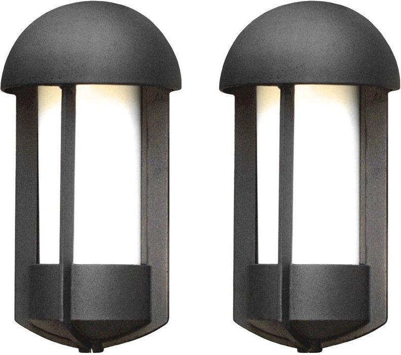 Konstsmide - 2er Set Außenwandleuchte / Wandlampe tyr, Alu schwarz lackiert, Acrylglas opal