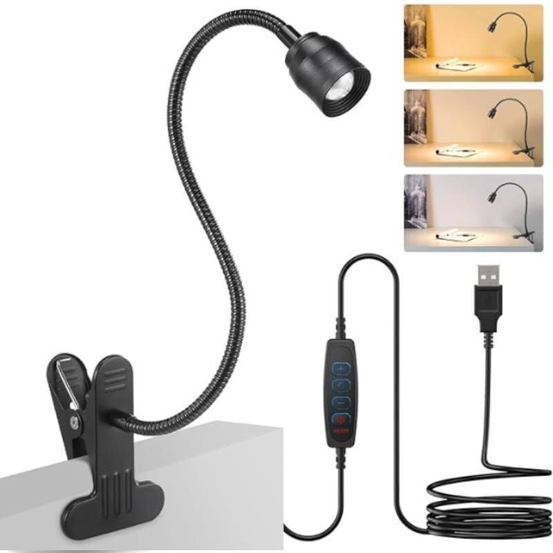 Zoombare LED-Leselampe Klemmleuchte, Dimmbare Klemmlampe für Bett, Schwanenhals Lampe mit Einstellbarer Abstrahlwinkel 1...