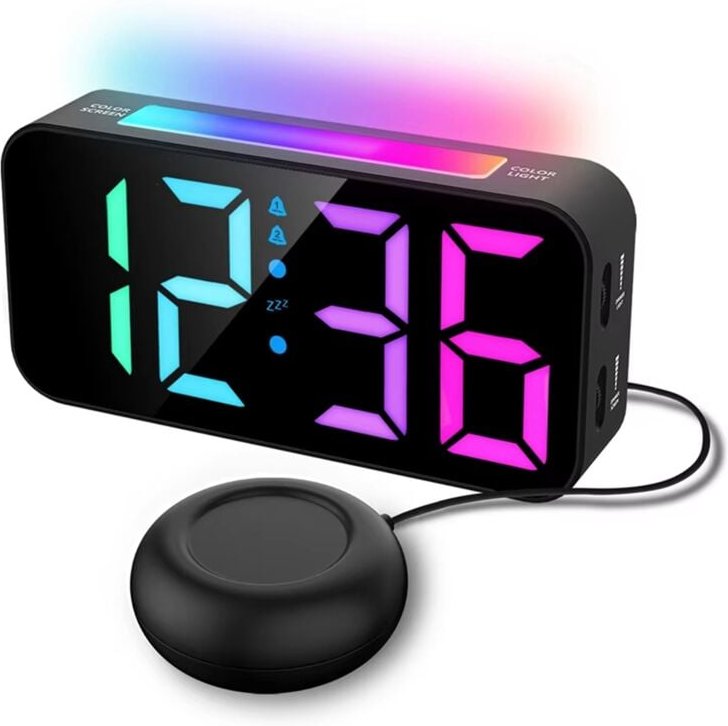 Neu Leistungsstarker Vibrations-RGB-Digitalwecker mit Stimmungslicht