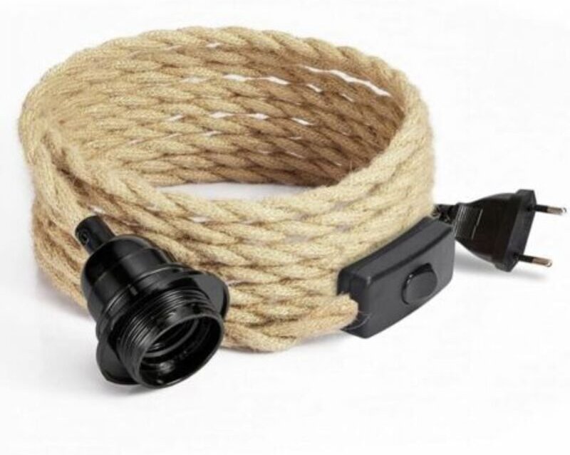 4,5M Elektrokabel aus Leinen, 2-adrig, mit E27 Fassung und Schalter, für DIY Lampe (ohne Glühbirne)