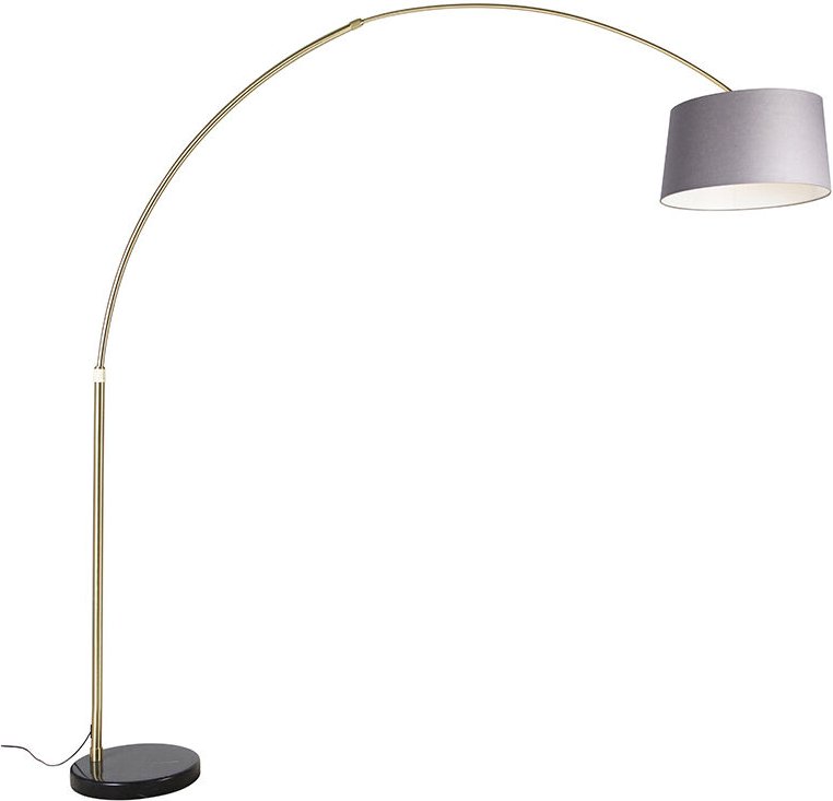 Bogenlampe Messing mit Marmorstoffschirm grau 45 cm - xxl