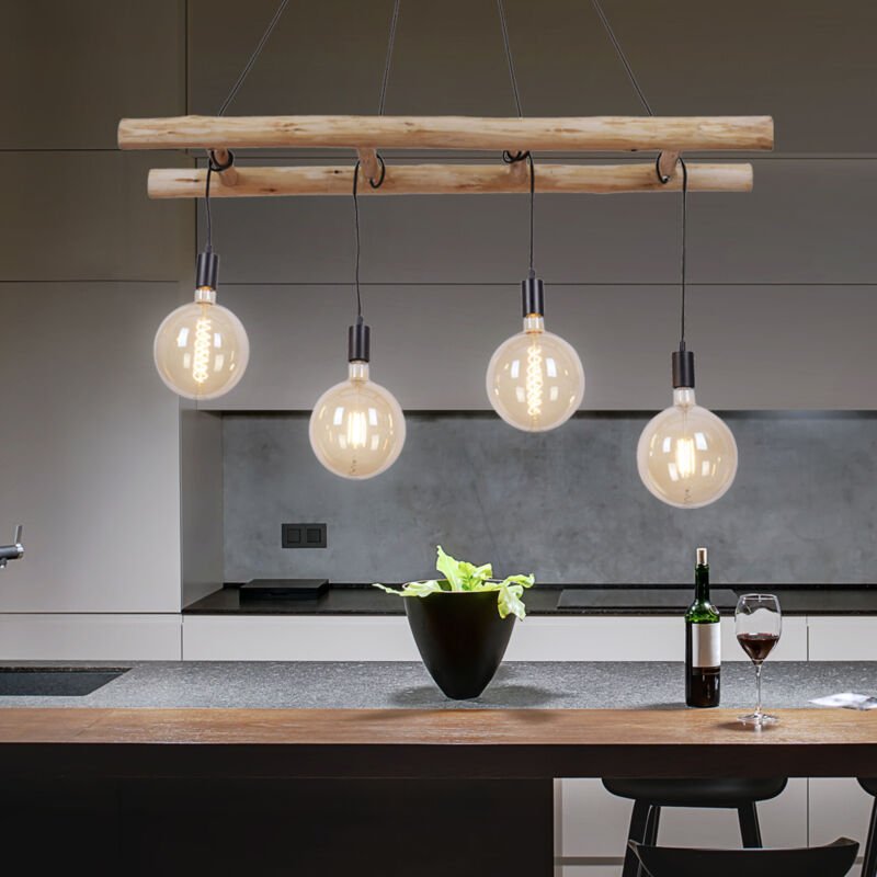 Leuchten Direkt - JustLight 4er Pendelleuchte Edgar schwarz-holz 120 x 30 cm E27 60 w Pendelleuchte