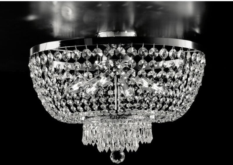 Mozart - Deckenleuchte aus Eisen und verchromtem Messing mit Strasssteinen 6 Lichter H.37 - Ø50 - BL189-PL6-CR