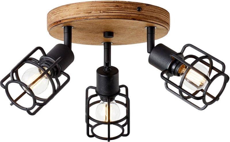 Lampe Gwen Spotrondell 3flg antik holz/schwarz korund Metall schwarz 3x D45, E14, 28 w - Brilliant