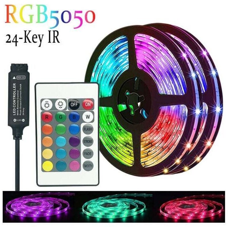 LED-Lichtleiste, 10 m, dimmbar, RGB, mehrfarbig, mit Fernbedienung