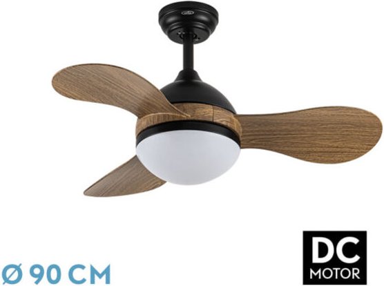 Fabrilamp - Ventilator dc solid 24w schwarz 3aspas Holz 91d 2640lm 3000k,4000k,6500k remote+memory+timer