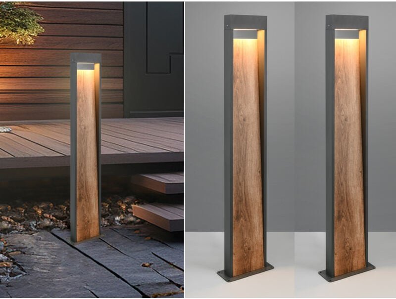 Meinewunschleuchte - 2er Set led Wegeleuchten in Anthrazit & Holzoptik, Höhe 100cm