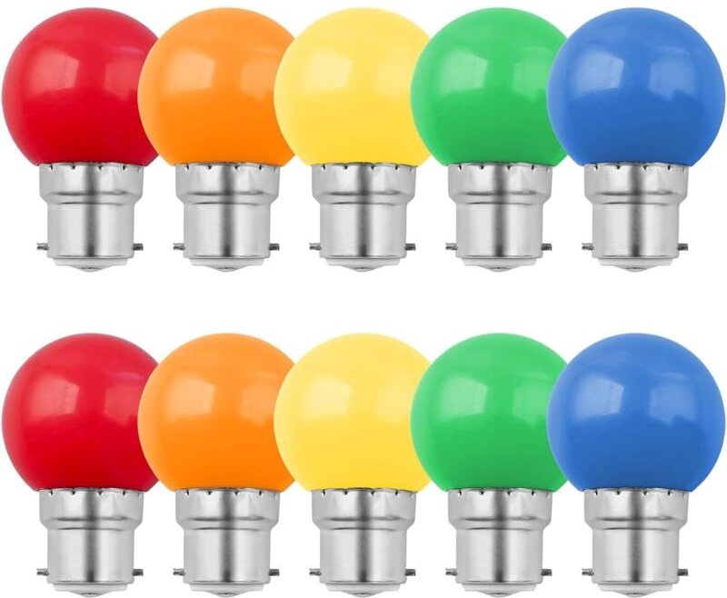 10er-Pack B22 1W LED-Farblampen, Bajonettfassung, entspricht 10W Glühlampe, G45 Mini-Globe-Lampen, Rot, Grün, Blau, Oran...